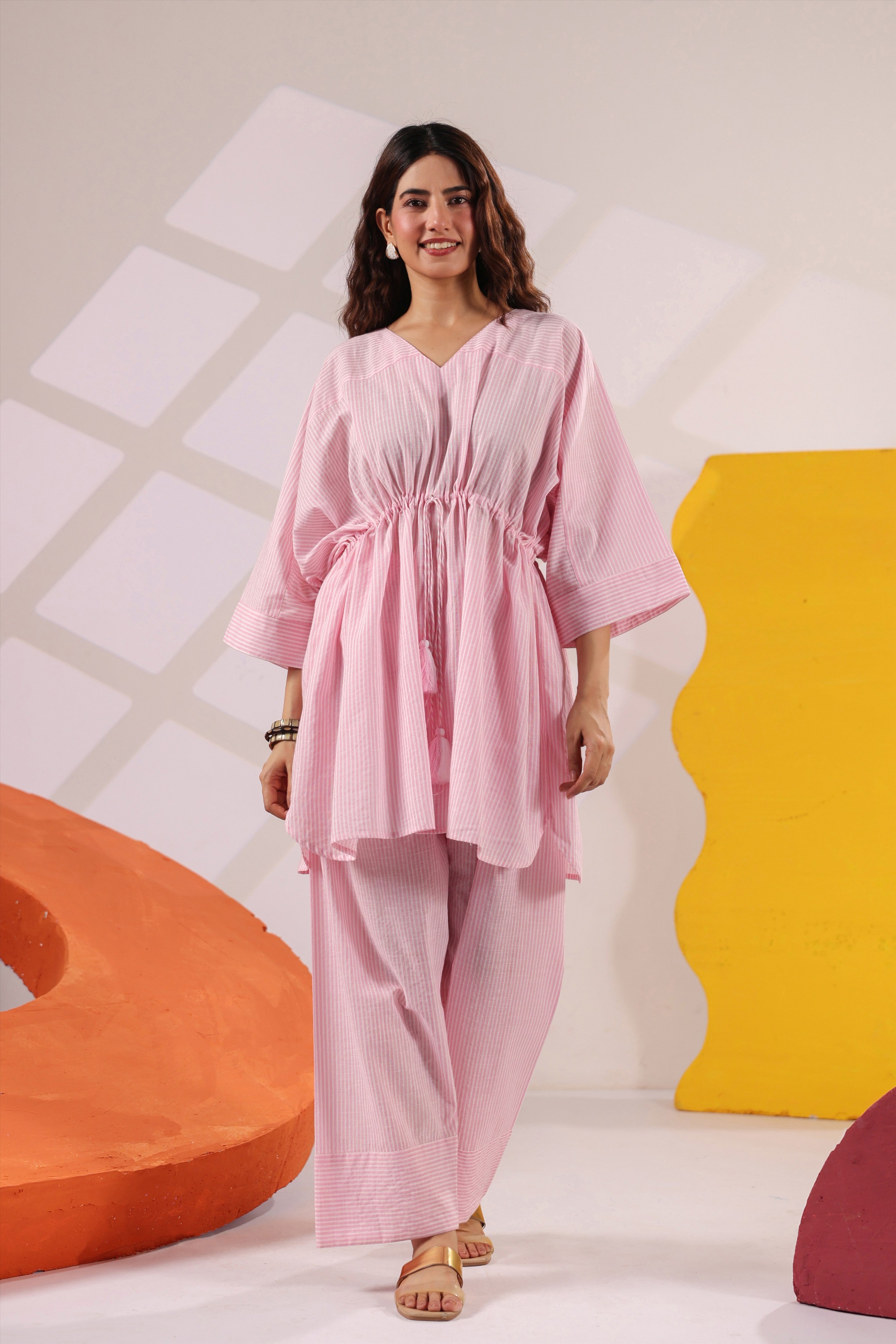 Soft Cotton Pink Lounge Co-ord Set | Stylish Kurta Pant Set for Women