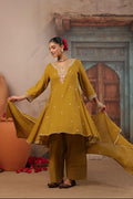 Mustard Yellow Embroidered Anarkali Suit Set with Dupatta – Elegant Festive Wear for Women